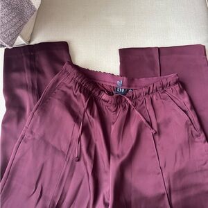 GAP Burgundy Satin Drawstring Wide-Leg Pants